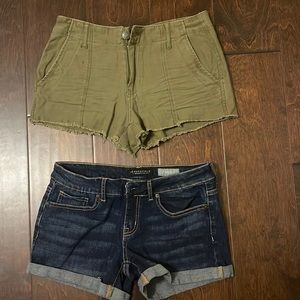 Aeropostale jean midi and olive green frilly shorts. Size 4 for both